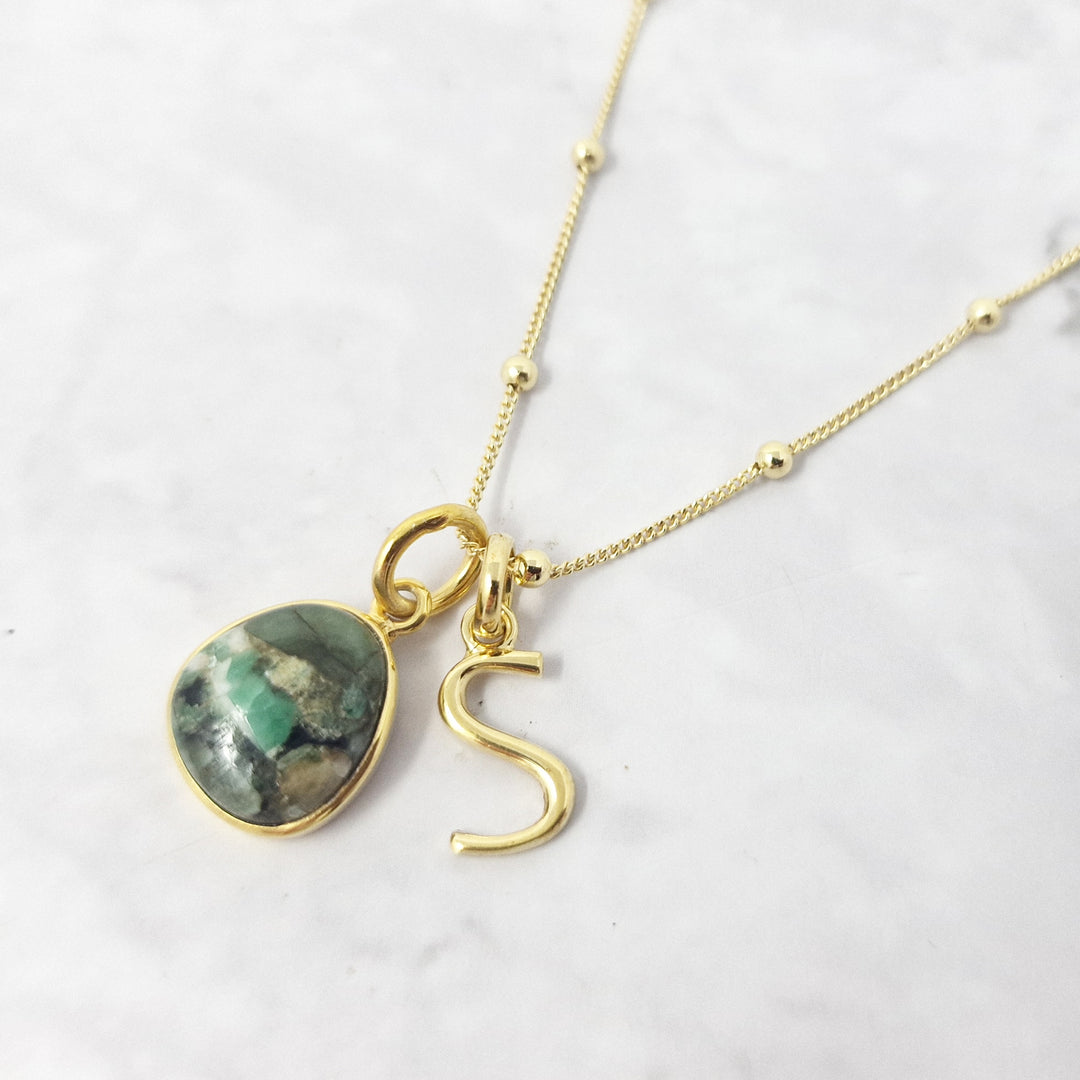 18ct Gold Plated Emerald Crystal Initial Necklace
