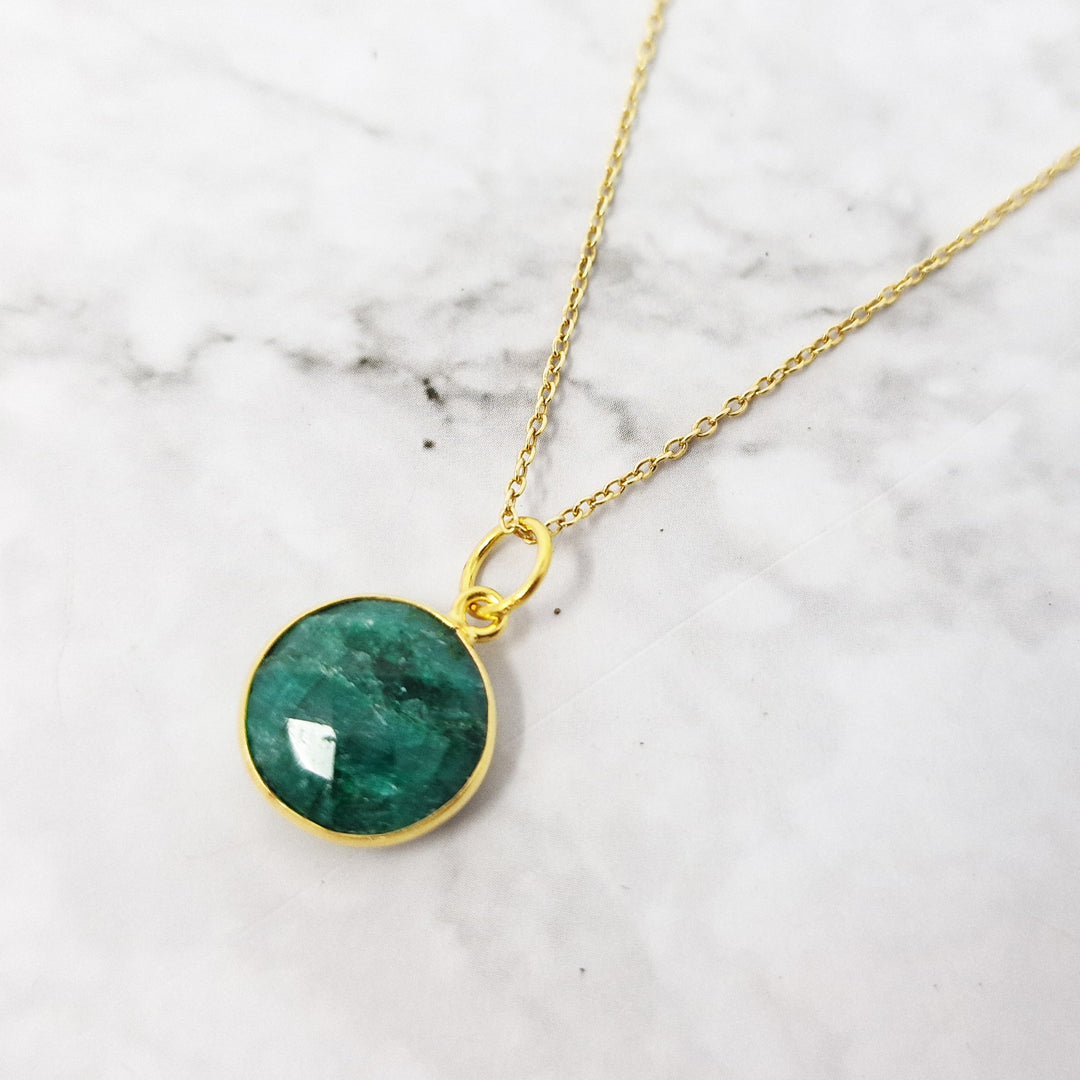18ct Gold Plated Glowing Emerald Birthstone Necklace