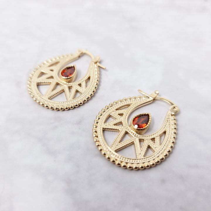 18ct Gold Plated Garnet Red January Earrings
