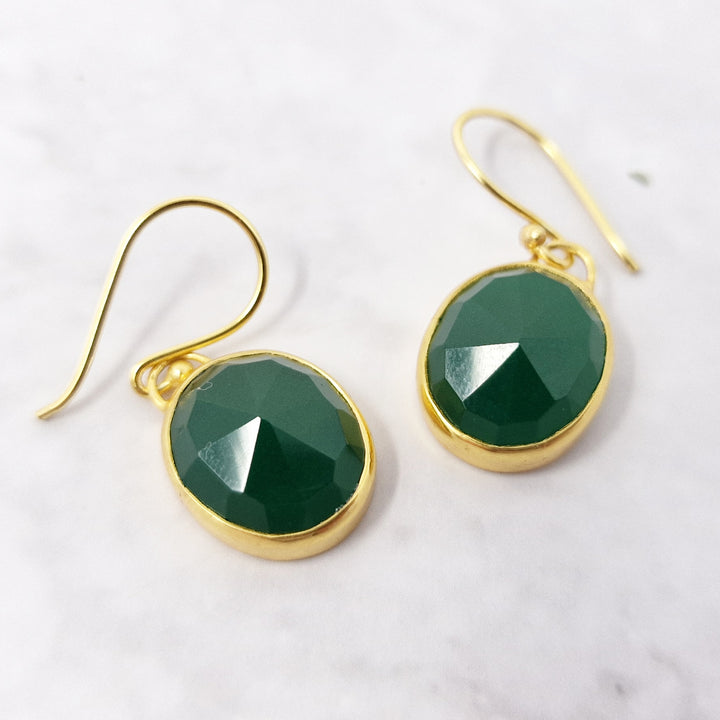 18ct Gold Plated Green Onyx Wire Drop Earrings