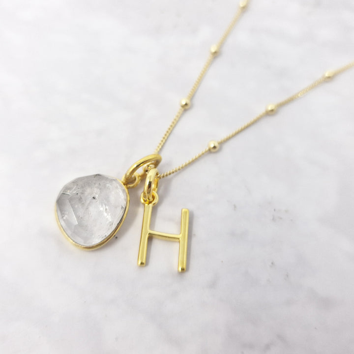 18ct Gold Vermeil Plated Herkimer Diamond Crystal Initial Necklace