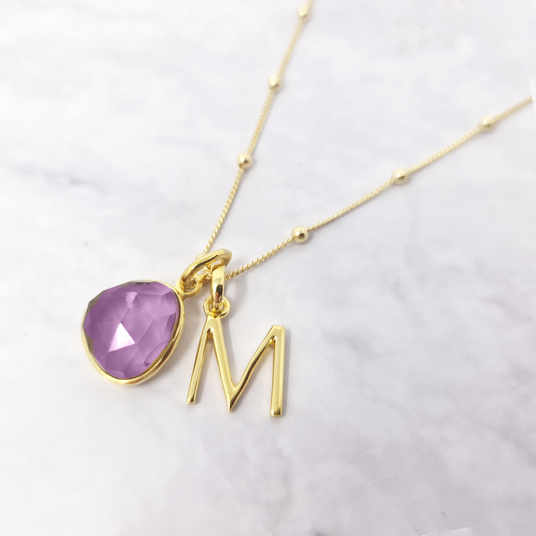 18ct Gold Plated Alexandrite June Birthstone Crystal Initial Necklace