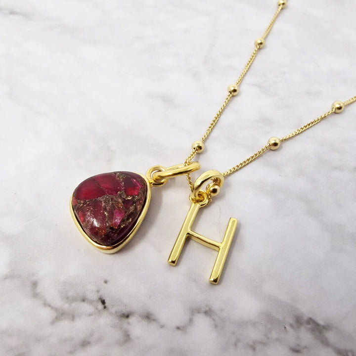 18ct Gold Vermeil Plated Garnet Initial Necklace