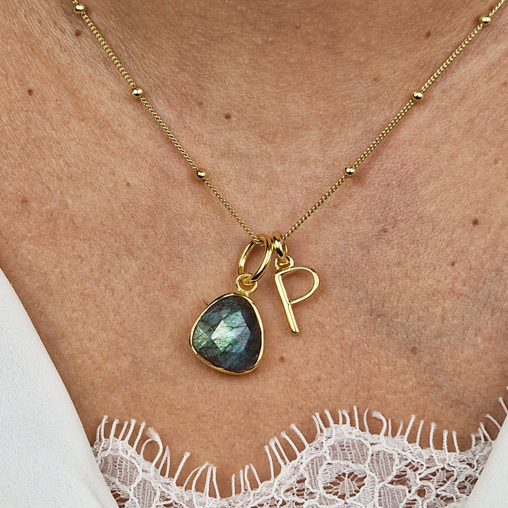 18ct Gold Vermeil Plated Labradorite Initial Necklace