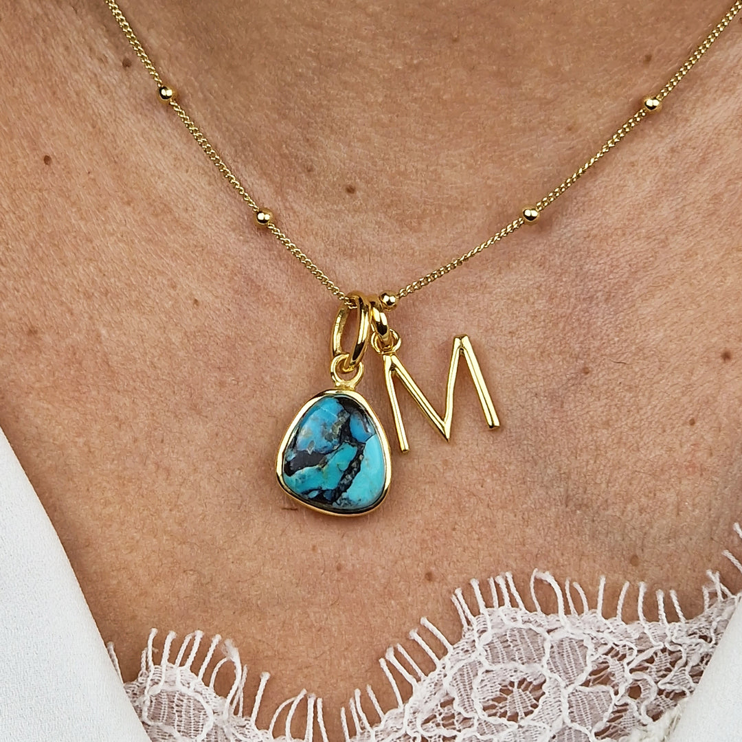 18ct Gold Vermeil Plated Turquoise Initial Necklace
