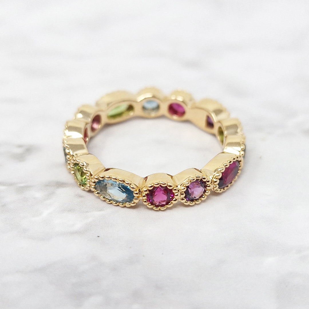 18ct Gold Plated Colourful Stones Eternity Ring