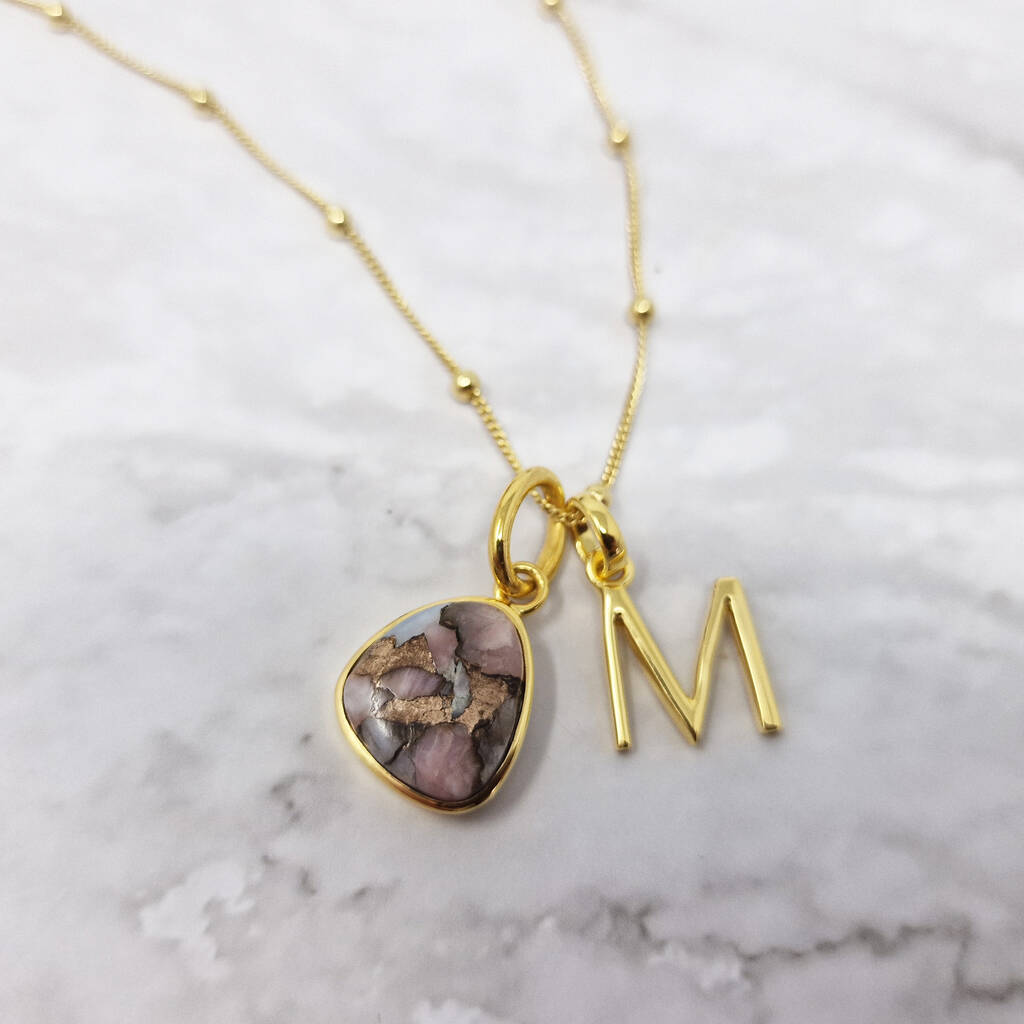 18ct Gold Vermeil Plated Opal Initial Necklace