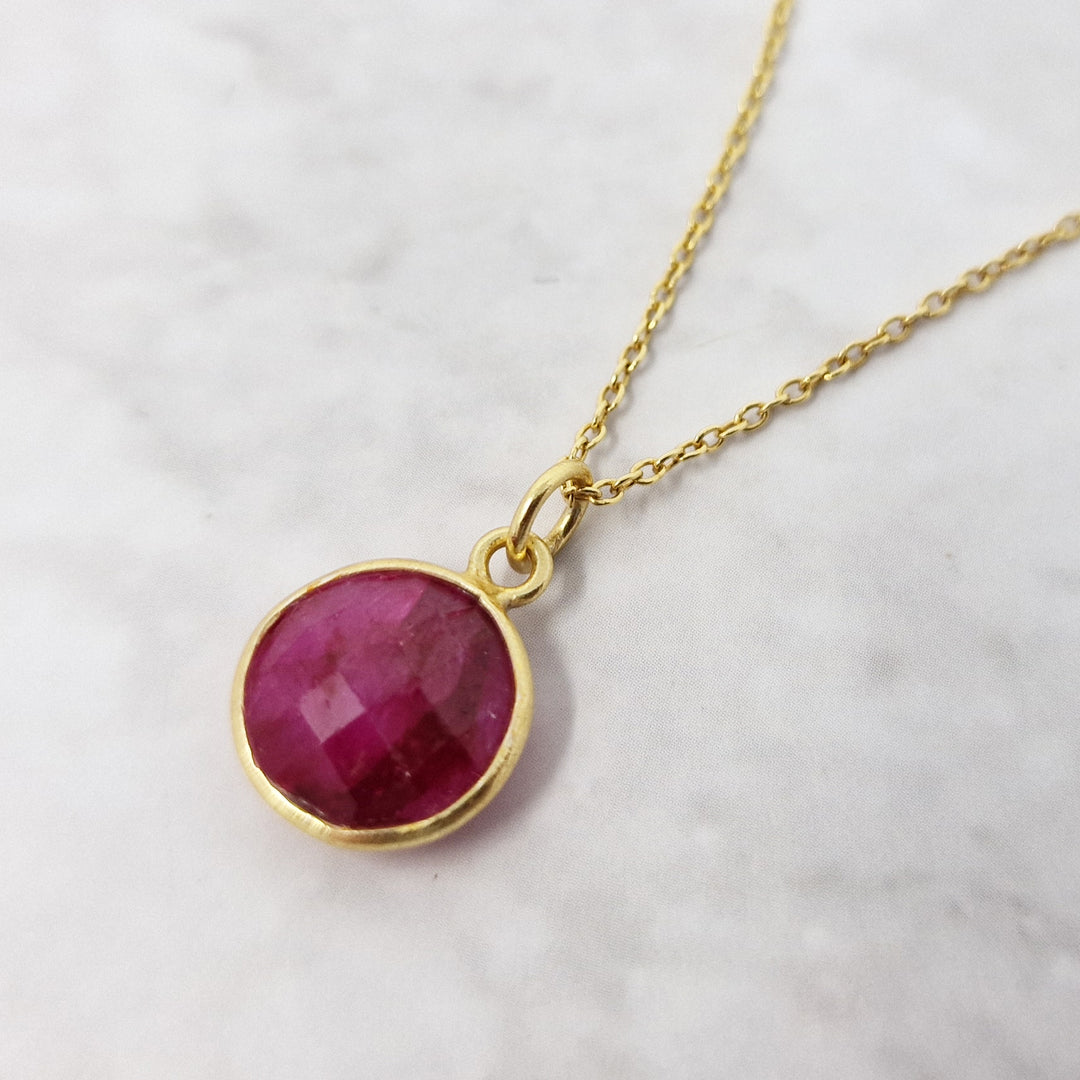 18ct Gold Vermeil Plated Round Ruby Necklace