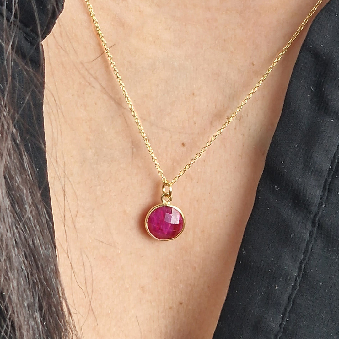 18ct Gold Vermeil Plated Round Ruby Necklace