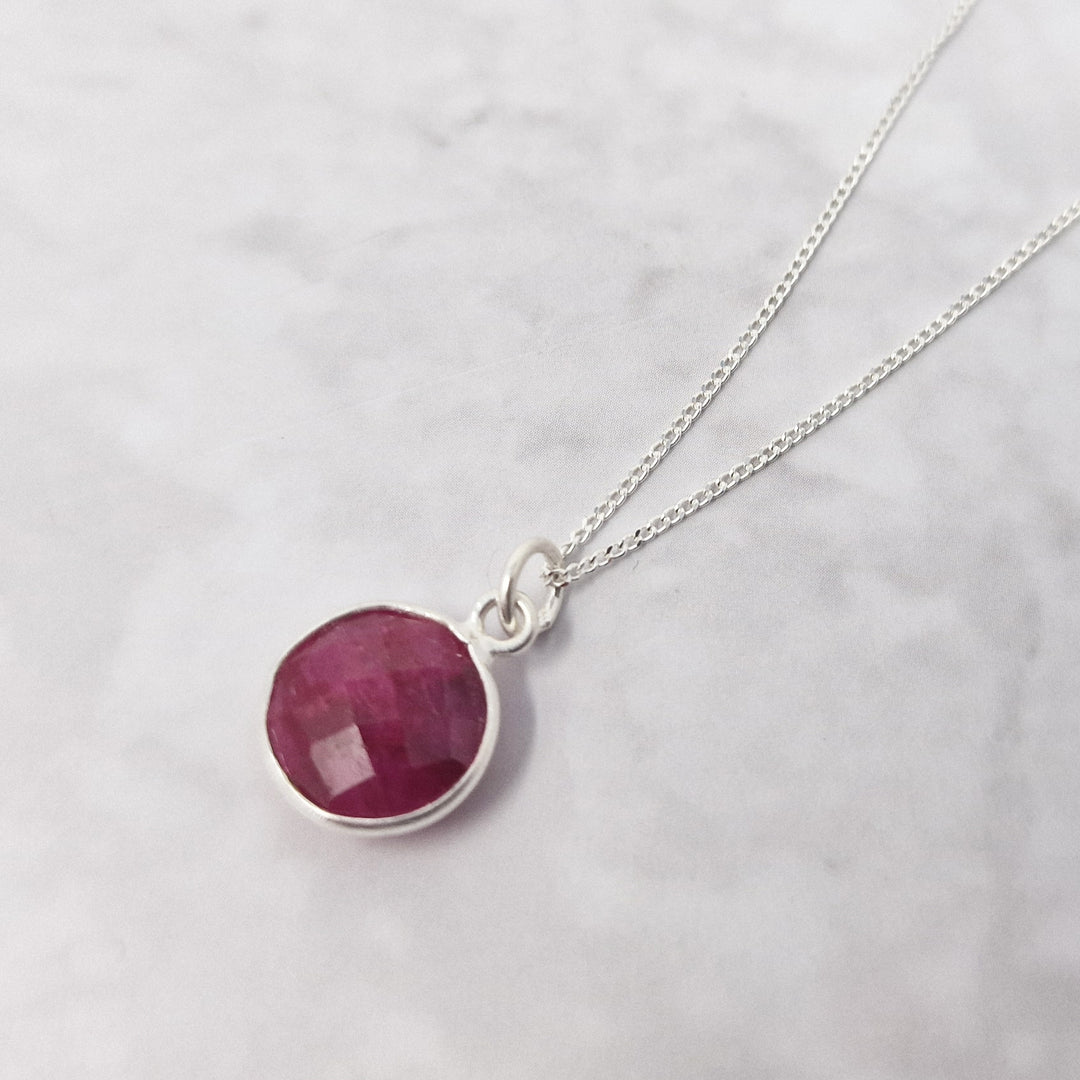 Sterling Silver Plated Round Ruby Necklace