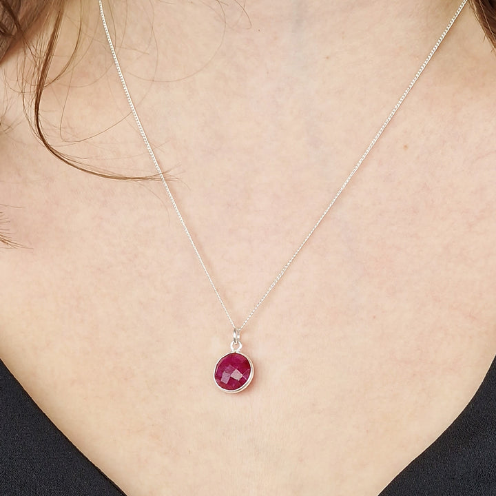 Sterling Silver Plated Round Ruby Necklace