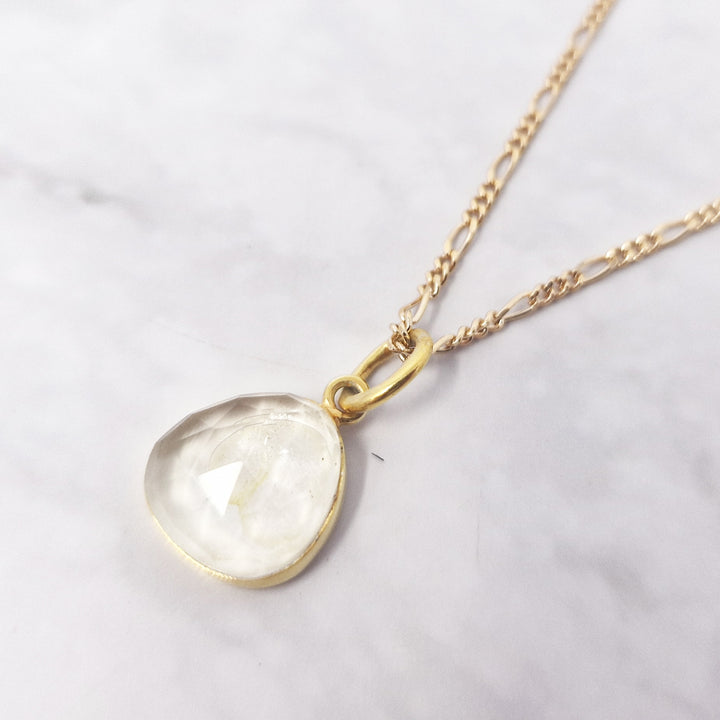 White Topaz April Birthstone Gold Plated Charm Necklace